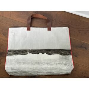 Dezso by Sarah Beltran Large Canvas Tote Bag with Leather Handles Ocean Print